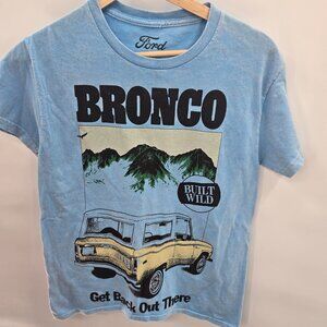 Bronco Ford Blue Retro Built Wild Get Back Out There Short Sleeved T-Shirt Sm